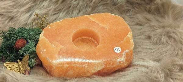 Oranje calciet kaarsenhouder - prachtig stuk!