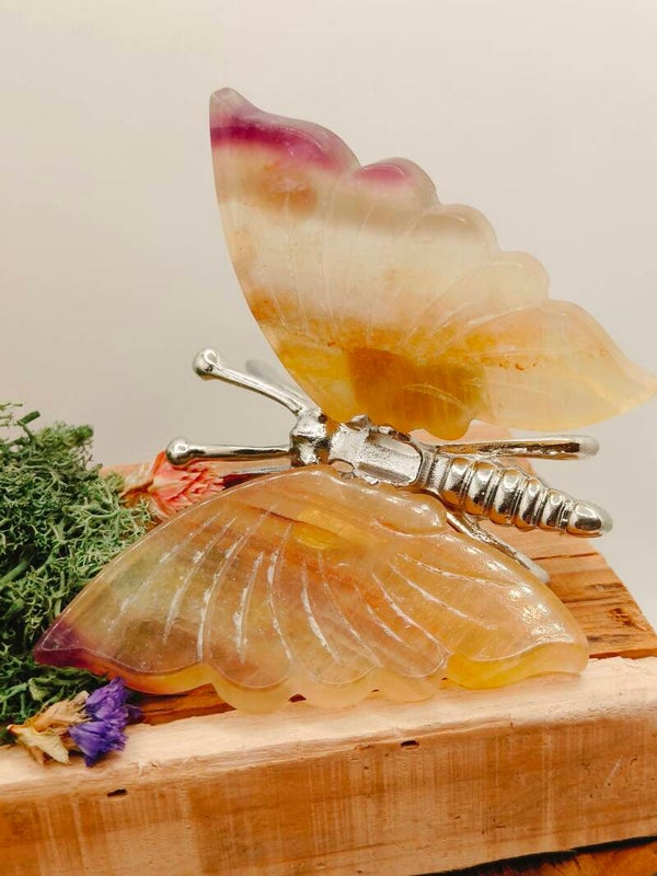 Gele met paarse fluoriet vlinder