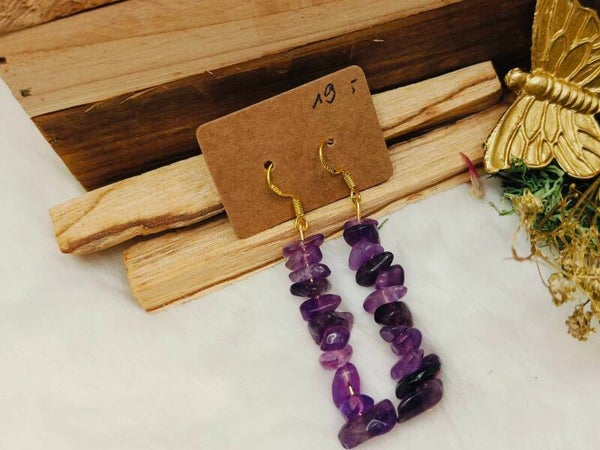 Amethist split oorhangers - goldplated