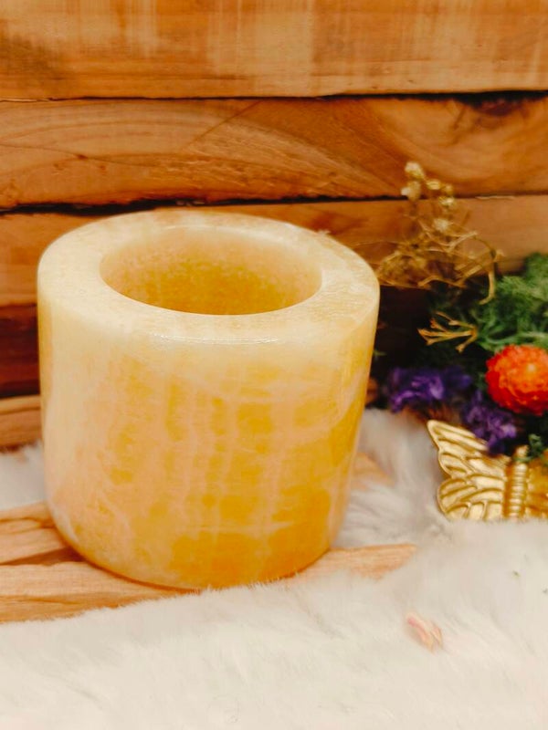 Oranje calciet theelichthouder