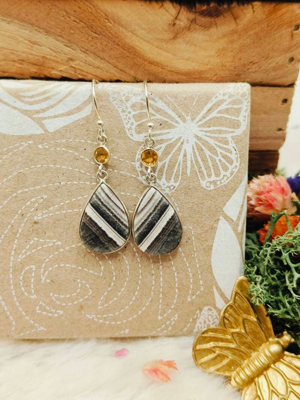 Zebrajaspis oorhangers met citrien