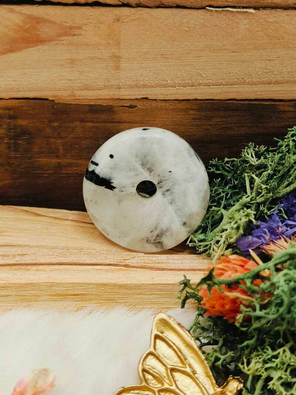 Regenboogmaansteen donut hanger groot