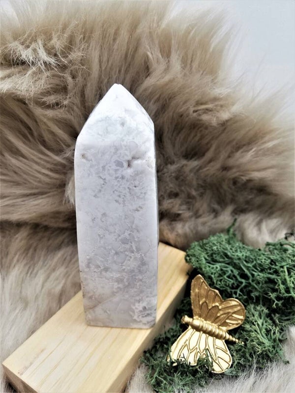 Witte plume root (sneeuw) agaat