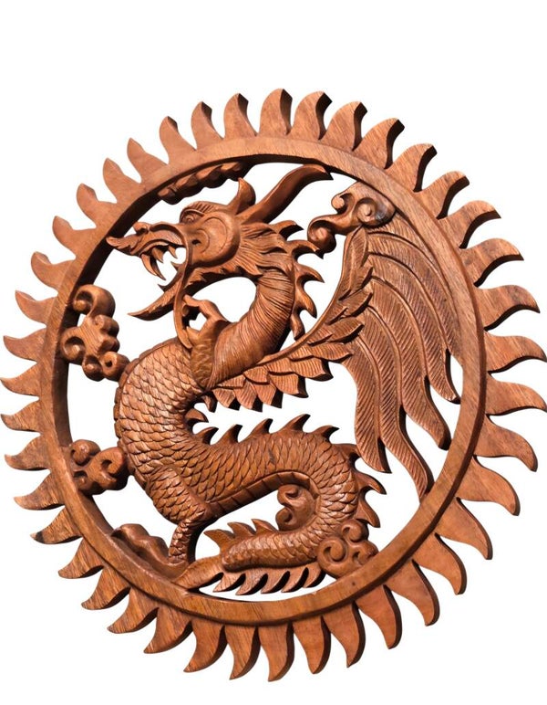 Volhouten draken muurhanger - prachtig!