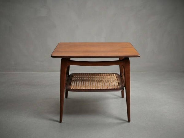 Ella Side Table by Louis van Teeffelen for WéBé, Teak and Cane, Netherlands 1960s