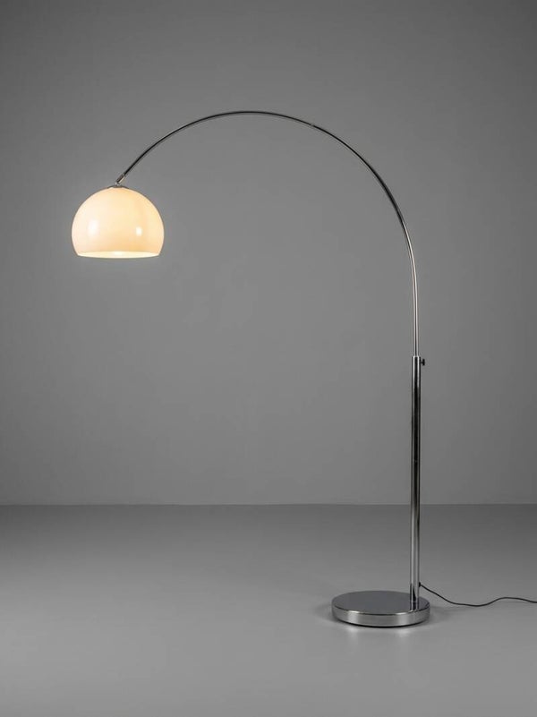 Vintage Chrome Arc Floor Lamp with White Dome Shade – Space Age Design