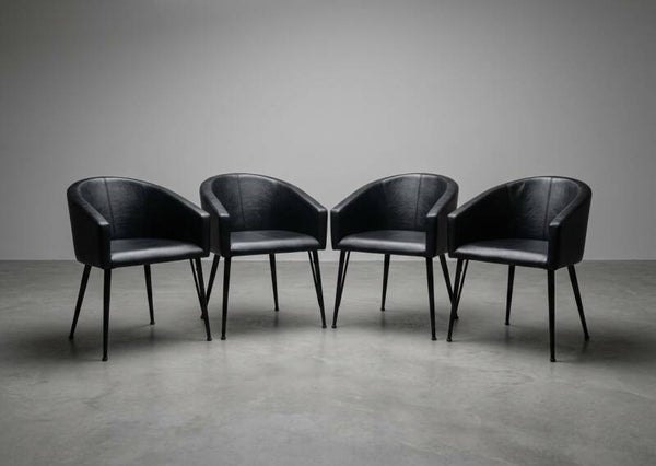 Set of 4 SITINO Black Buffalo Leather Armchairs – Belgian Design