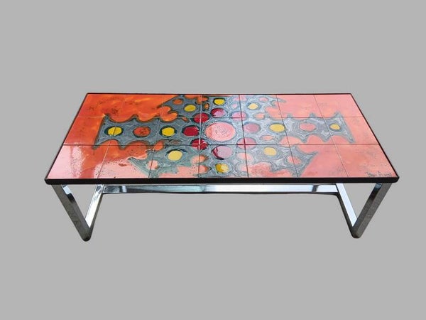 Belarti Mid-Century Ceramic Tile Coffee Table, Chrome Base, Belgium