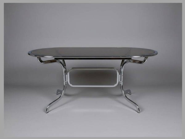 Gastone Rinaldi Chrome & Smoked Glass Dining Table, Italy, 1970s