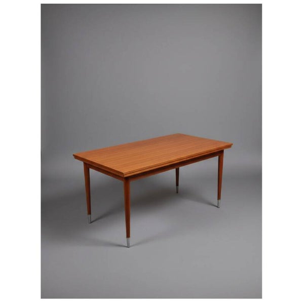 Vintage Scandinavian extendable teak dining table with aluminium ferrulles