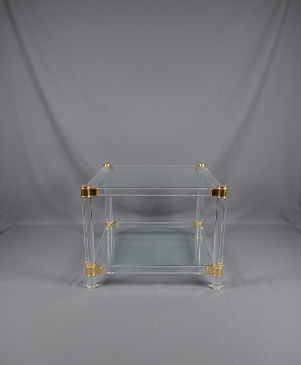 Hollywood Regency side table in plexiglass and glass 1970