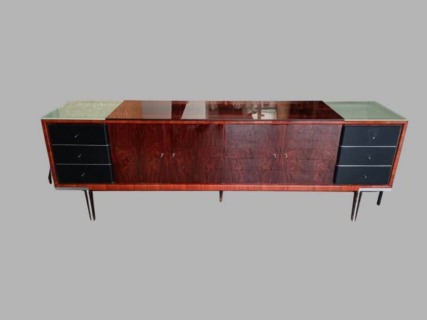 Large Illuminated Italian Style Rosewood Sideboard with Skai Fronts, 1970s