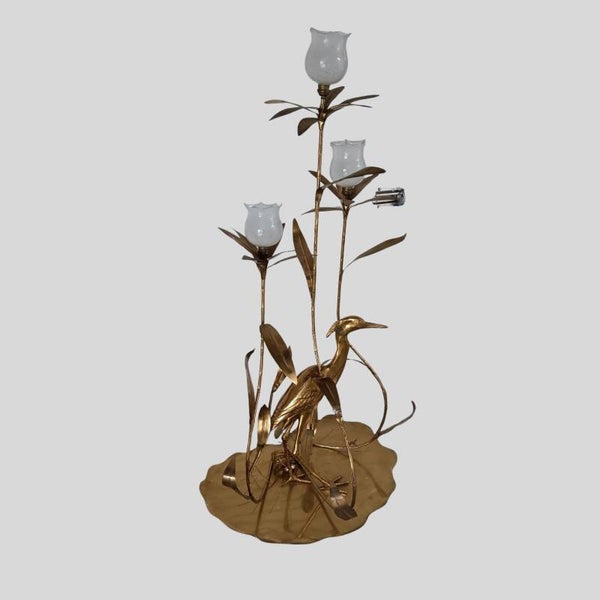 Hollywood Regency brass heron floor lamp by Citonne Oggi 1970
