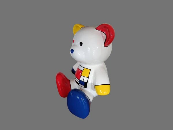 Modern Pop Art Teddy Bear Sculpture in Mondrian Style – Resin