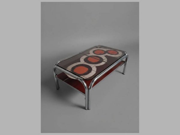 Italian Mid-Century chrome, smoked glass & ceramic coffee table