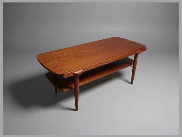 Scandinavian Mid-Century Coffee Table in Teak with Reversible Top, Two-Tier Design – 1960s