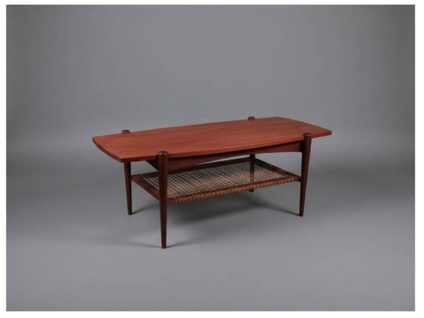 Creafort - Dutch Mid-Century reversible coffee table with cane magazine rack
