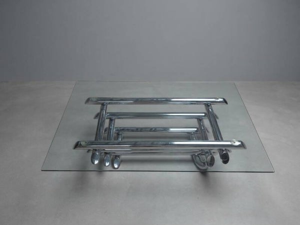 1970s Chrome & Glass Coffee Table – Attributed to Paul Mayén