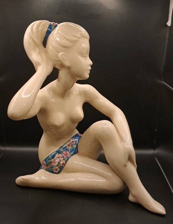 Vintage Art Deco ceramic lady sculpture - Emaux de Louviére
