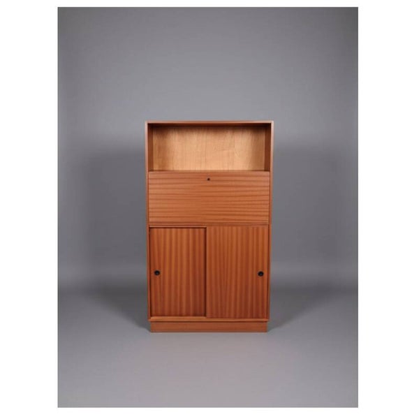 Mid-century secretaire cabinet in warm teak