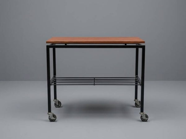 Vintage Dutch Industrial Serving Trolley with Wooden Top | 1960s–1970s