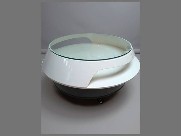 1970s Space Age Round Coffee Table in White Wood & Glass