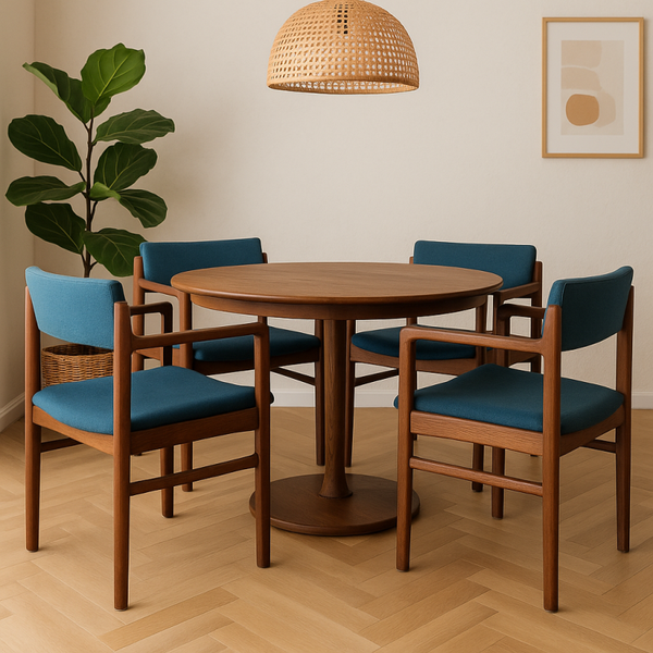 Original Thonet Mid-Century armchair in blue fabric and walnut 1960