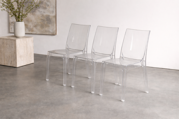 Set of 3 transparant polycarbonate chairs, modern design