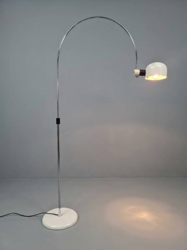 Adjustable Arc Floor Lamp attributed to Gepo Amsterdam, White and Chrome, 1970s