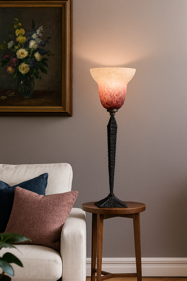 Art Deco forged table lamp pate de verre