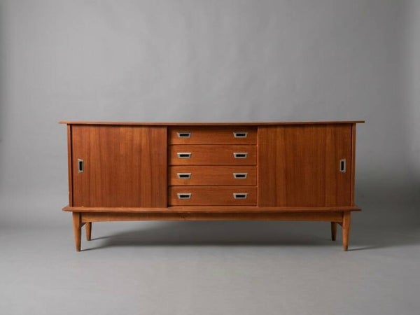 Mid-Century Teak Sideboard with Sliding Doors & Four Drawers – 1960s