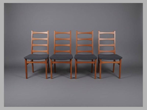 Set of 4 Scandinavian teak ladderback dining chairs - Newly upholstered