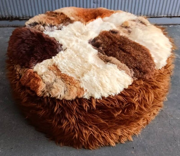 Vintage patchwork sheepskin pouf