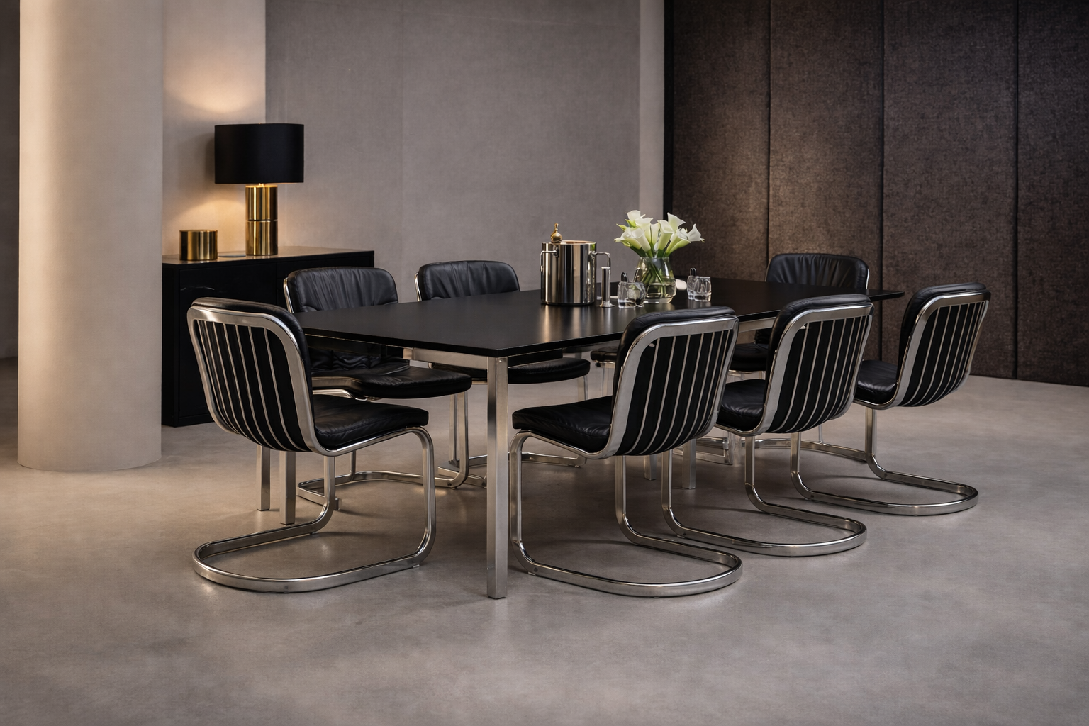 Willy Rizzo for Cidue - set of 6 Italian vintage dining chairs in black leather