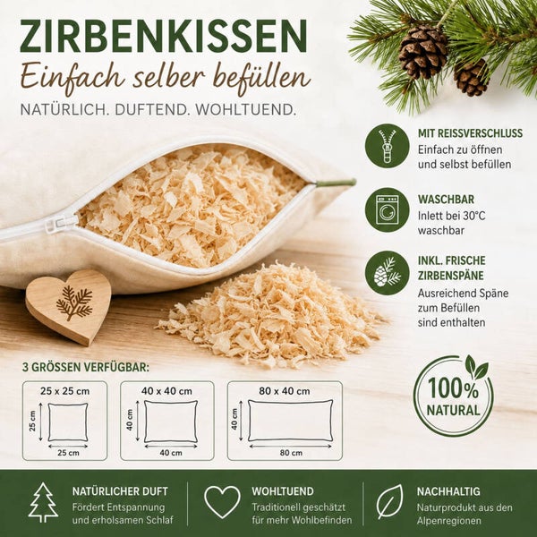 Zirbenkissen zum Selberbefüllen mit Zirbenspänen