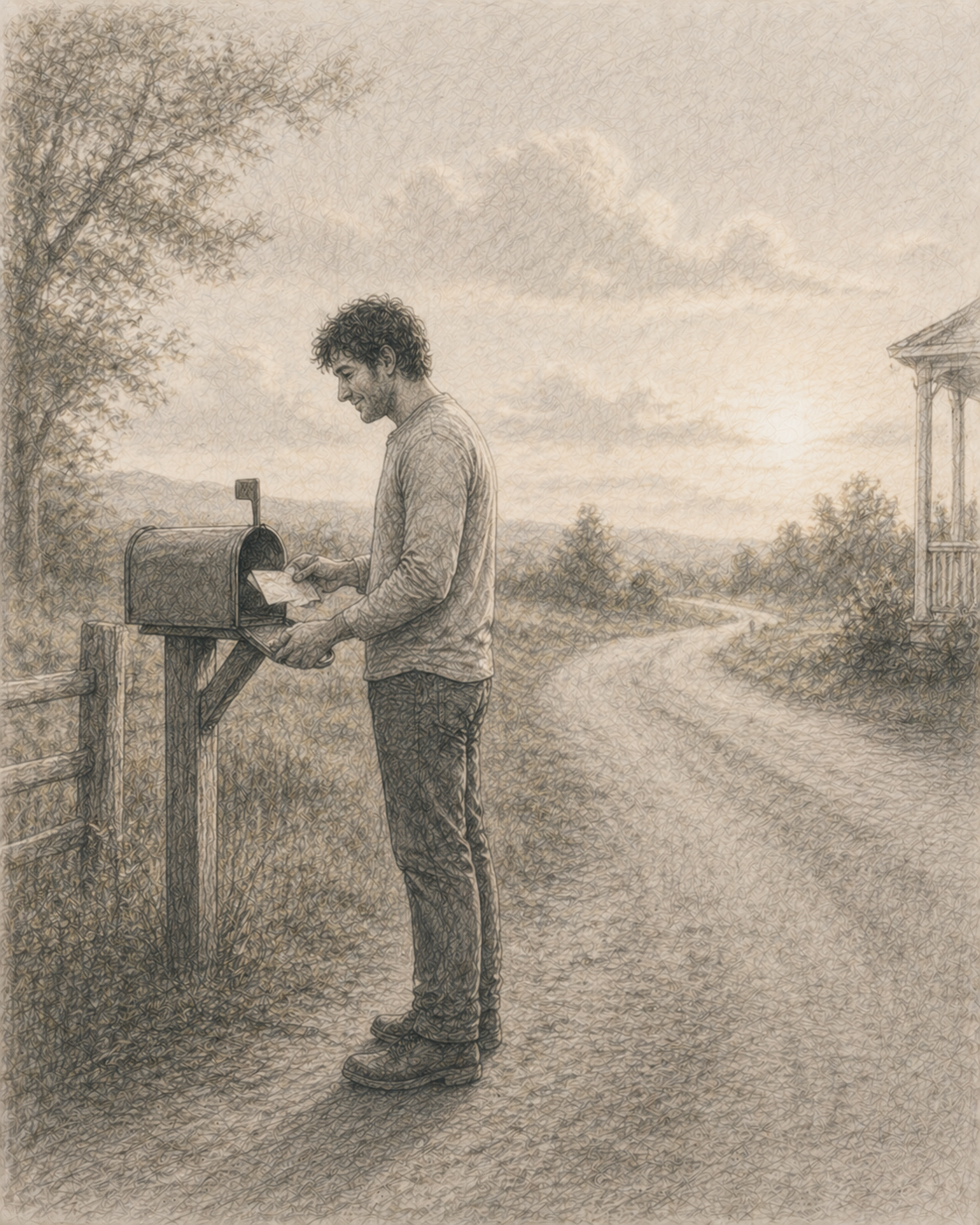 Snail Mail club for men going through life. Image of a man getting mail from his mailbox.