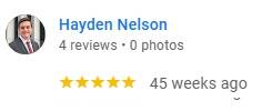 Google review from Hayden