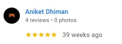 Google review from Aniket