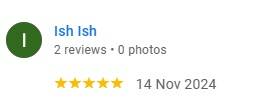 Google review from Ish Ish