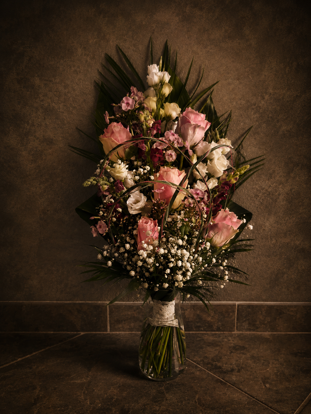 Rouwboeket Roze-Wit