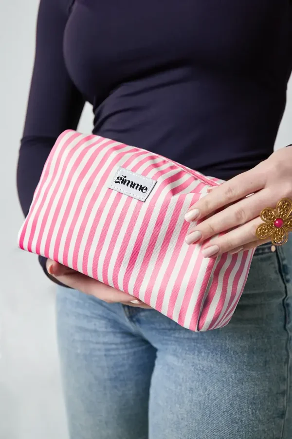 Make up bag pink stripes