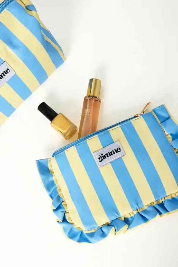 Make-up tas stripes geel/blauw