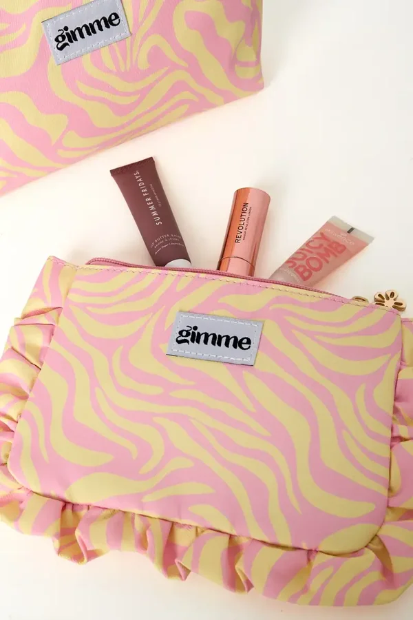 Make-up tas zebra geel/roze