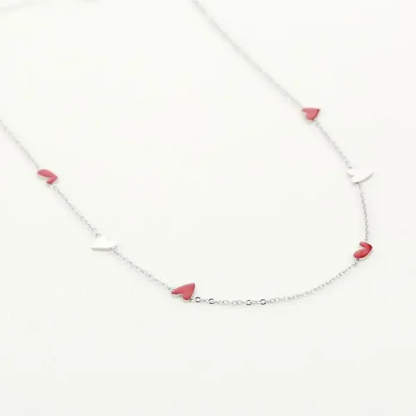Ketting hartjes rood/zilver