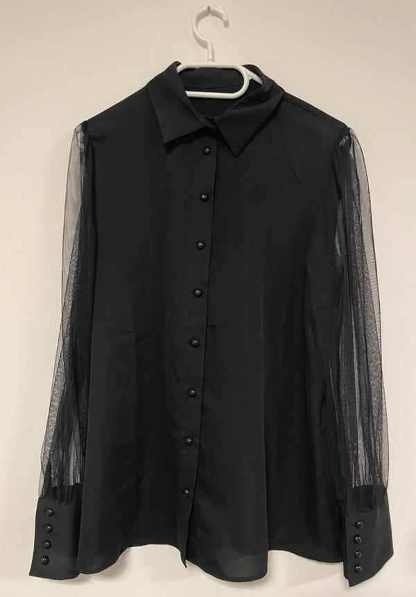Bluse Schwarz mit durchsichtigen Ärmel
