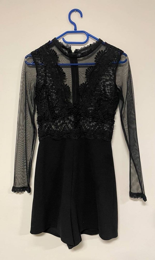 Jumpsuit Schwarz Bestickt