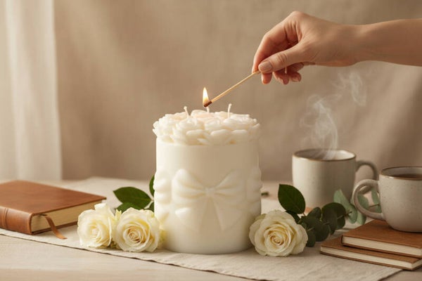 Sculpted Candle - Bows and Roses