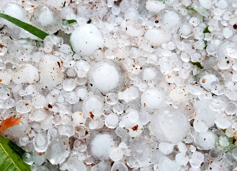 Hail on ground after hail storm in Lebanon, MO