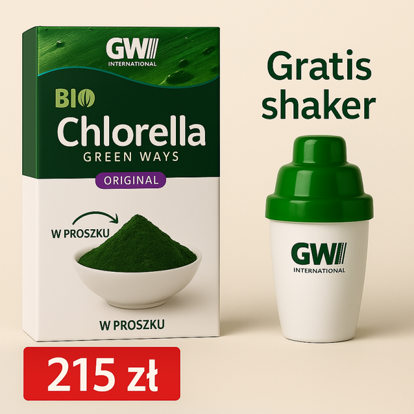 BIO Chlorella w proszku 350 g + mały shaker GRATIS