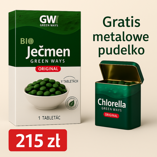 BIO Młody Jęczmień w drażetkach 210 g + metalowa puszka na chlorellę GRATIS
